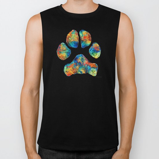 Colorful Dog Paw Print by Sharon Cummings Biker Tank