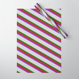 [ Thumbnail: Red, Purple, Light Grey & Green Colored Lines Pattern Wrapping Paper ]