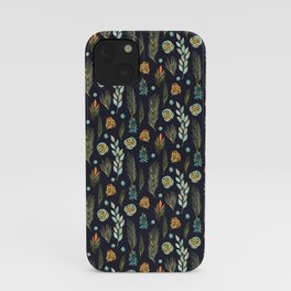 Plants Pattern Branches Leaves Green Navy Floral Watercolor iPhone Case