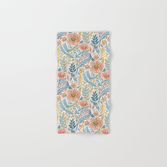 Soft Peach and Blue Art Nouveau Floral Hand & Bath Towel