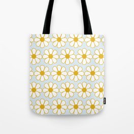 Cheerful Retro Daisy Pattern in Mustard and Pale Ice Blue Tote Bag