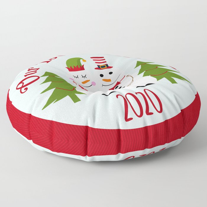 Our First Christmas Snowman Couple 2019 Holiday Pattern Floor Pillow