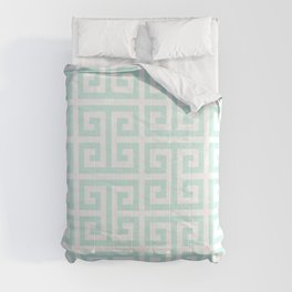 Light Mint and White Greek Key Pattern Comforter