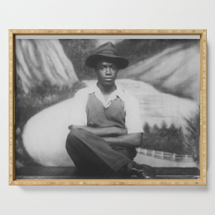1940 Beautiful Vintage African American Portrait of a Man black and white  photograph / art photography Serving Tray by Astrid Arkhangelsky