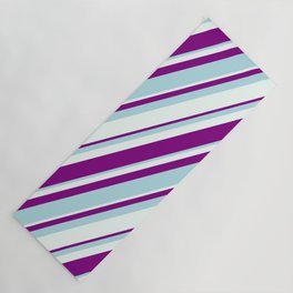 [ Thumbnail: Purple, Powder Blue, and Mint Cream Colored Lined/Striped Pattern Yoga Mat ]