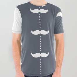 White Mustache on Dark Gray and White Vertical Split All Over Graphic Tee