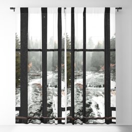 Window to the Waterfall and Forest | Foggy Forest Landscape in Autumn Blackout Curtain