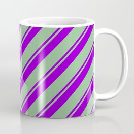 [ Thumbnail: Dark Violet and Dark Sea Green Colored Lines Pattern Coffee Mug ]