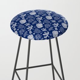 Blue And White Coral Silhouette Pattern Bar Stool