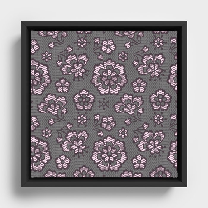 Vintage Floral Gray & Pink Lace Framed Canvas