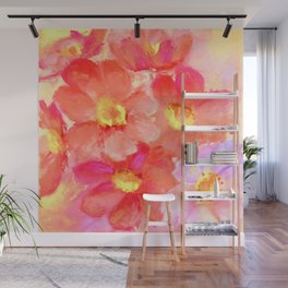 Paper Flowers in Coral and Pink Wall Mural