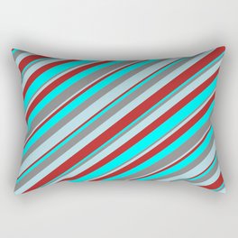 [ Thumbnail: Gray, Powder Blue, Red & Cyan Colored Stripes Pattern Rectangular Pillow ]