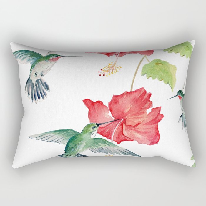 Hummingbirds and Hibiscus  Rectangular Pillow