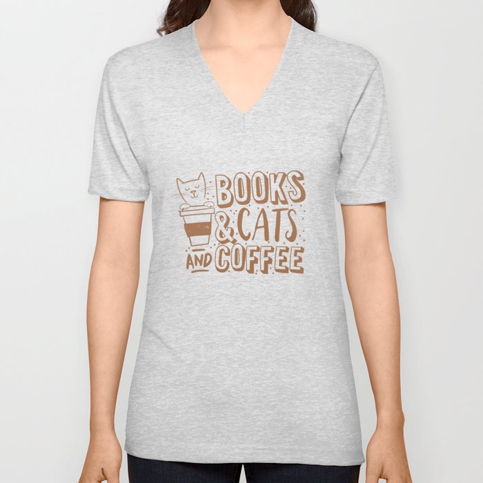 Books, cats and coffee V Neck T Shirt