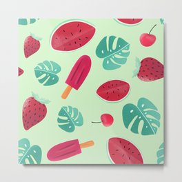 Watermelon and ice cream teal vibes Metal Print | Leaves, Icecream, Fun, Summetime, Strawberry, Spring, Monstera, Sun, Nature, Chic 