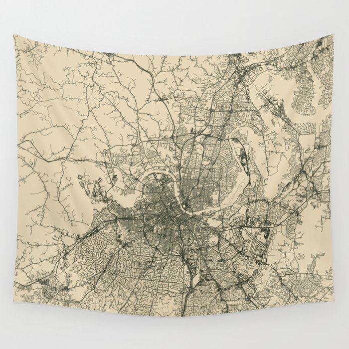 Nashville, Tennessee - Vintage City Map - USA Town - Retro Aesthetic Wall Tapestry