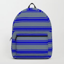 [ Thumbnail: Light Slate Gray and Blue Colored Striped Pattern Backpack ]
