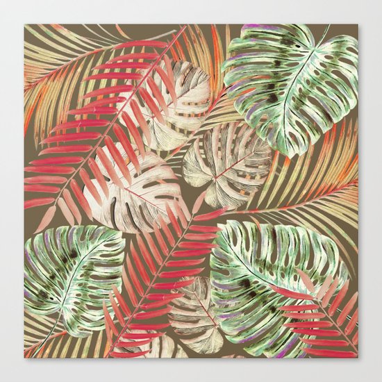 Jungle Tangle Red On Brown Canvas Print