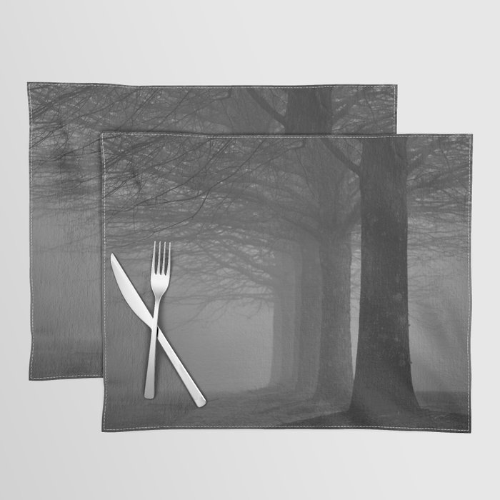 Row of trees in fog Placemat