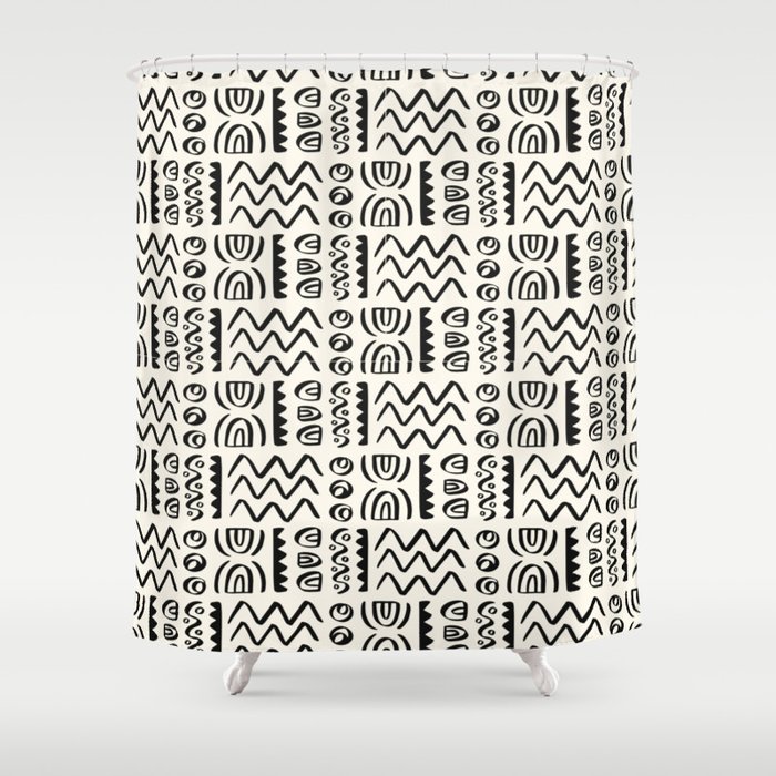 Enchanted Garden White and Black Shower Curtain