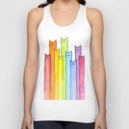 Cat Rainbow Watercolor Pattern Unisex Tanktop | Animal, Minimalism, Cats, Illustration, Watercoloranimal, Rainbowwatercolor, Watercolor, Funny, Children, Pattern 