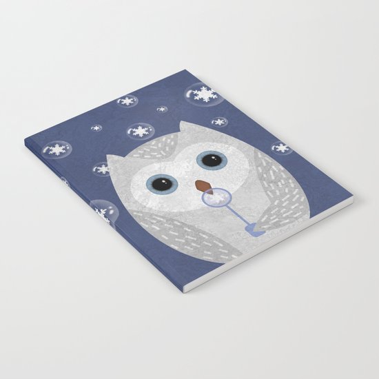 Christmas Owl Blue Marble Notebook