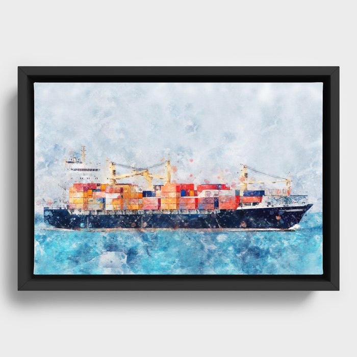Container ship watercolor oil paint effect design Art Print by Colorbyte