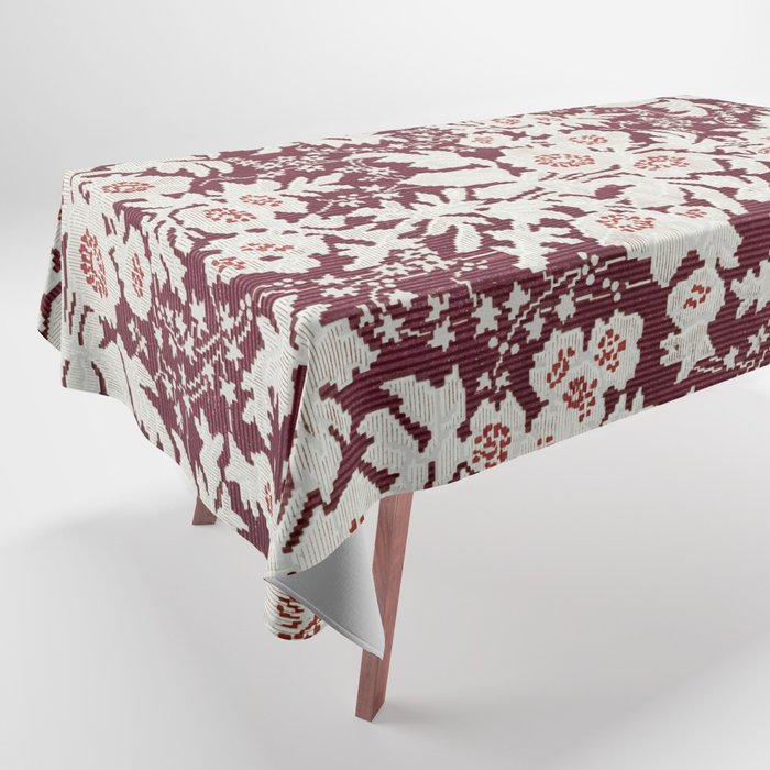 Burgundy and White Floral Industrial Arts Design Tablecloth by Society6
