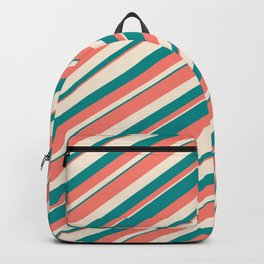 [ Thumbnail: Salmon, Beige & Dark Cyan Colored Pattern of Stripes Backpack ]