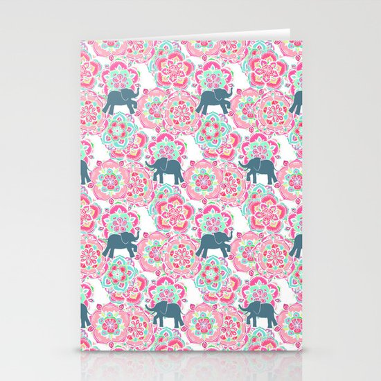 Tiny Elephants in Fields of Flowers Stationery Cards