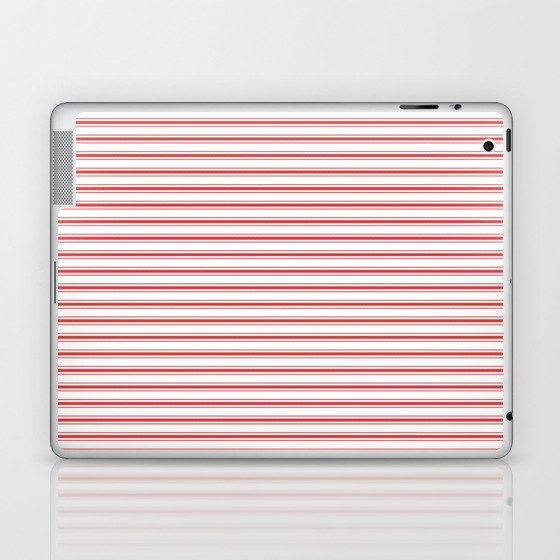 Mattress Ticking Narrow Horizontal Striped Pattern in Red and White Laptop & iPad Skin
