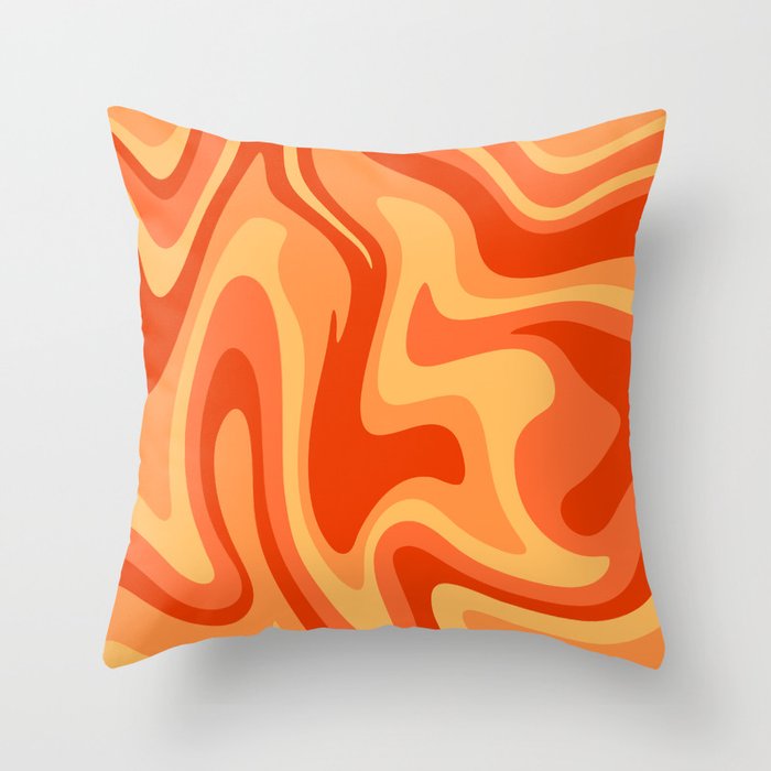 Mid Century Modern Liquid Fire Abstract // Red, Orange, Mustard Yellow Throw Pillow
