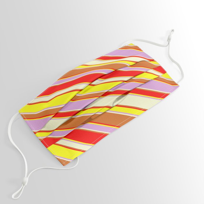 Eyecatching Red, Yellow, Plum, Light Yellow & Chocolate Colored Stripes Pattern Face Mask