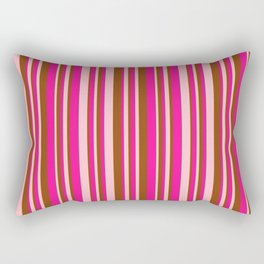 [ Thumbnail: Deep Pink, Brown & Pink Colored Striped Pattern Rectangular Pillow ]
