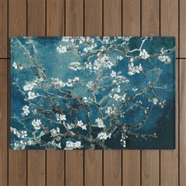 Van Gogh Almond Blossoms : Dark Teal Outdoor Rug