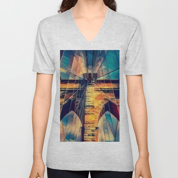 Brooklyn Bridge in New York City V Neck T Shirt