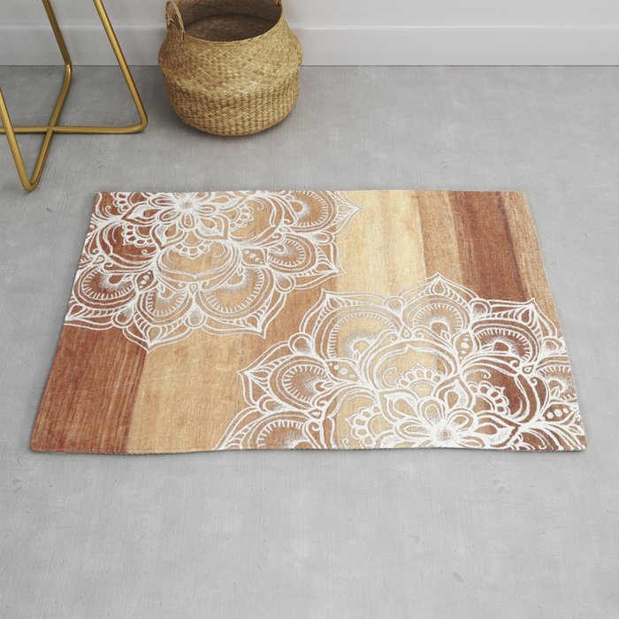 White doodles on blonde wood - neutral / nude colors Rug