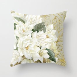Elegant Magnolias – with a Touch of Gold Throw Pillow