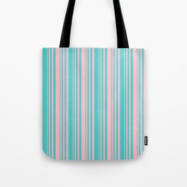[ Thumbnail: Turquoise and Pink Colored Lines/Stripes Pattern Tote Bag ]