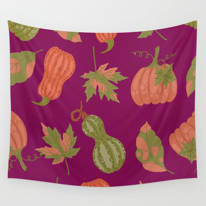 Green and Orange Pumpkin Texture. Colorful Seamless Pattern Wall Tapestry