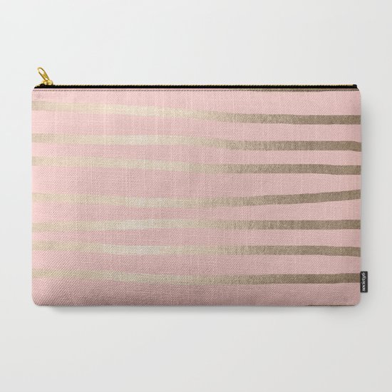 Abstract Drawn Stripes Gold Coral Light Pink Carry All Pouch By Followmeinstead Society6