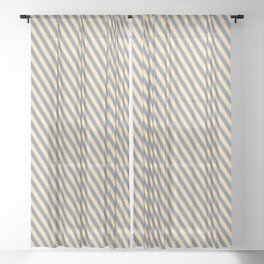 [ Thumbnail: Light Slate Gray and Tan Colored Striped Pattern Sheer Curtain ]