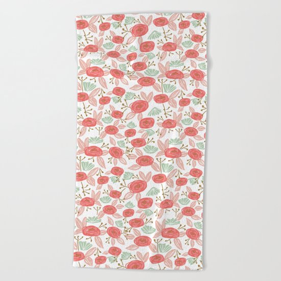 Spring Blooms summer garden nature painting pink pastel orange children kids florals flowers art Beach Towel