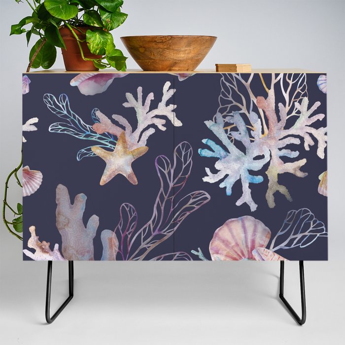 Coral And Seashells Tropical Pattern Credenza