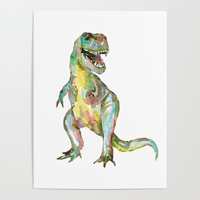 T-rex dinosaur painting watercolour  Poster