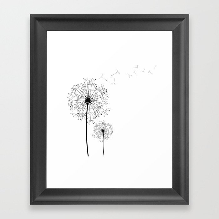 Black And White Dandelion Sketch Framed Art Print