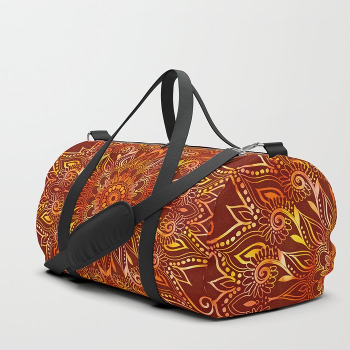 Earthy Red Mandala with Golden Flames Duffle Bag