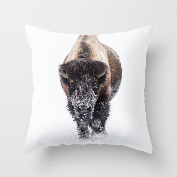 Yellowstone National Park: Lone Bull Bison Throw Pillow