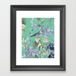 Exotic Wildlife Floral Garden on  Aqua Green Framed Art Print