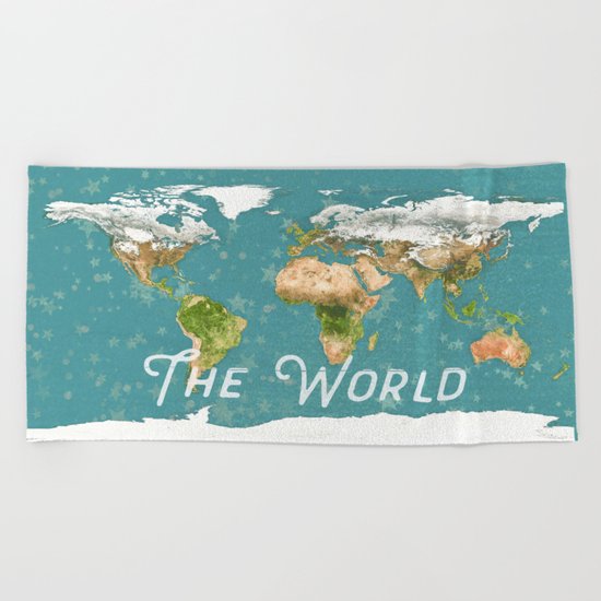 Teal World Star Map Beach Towel
